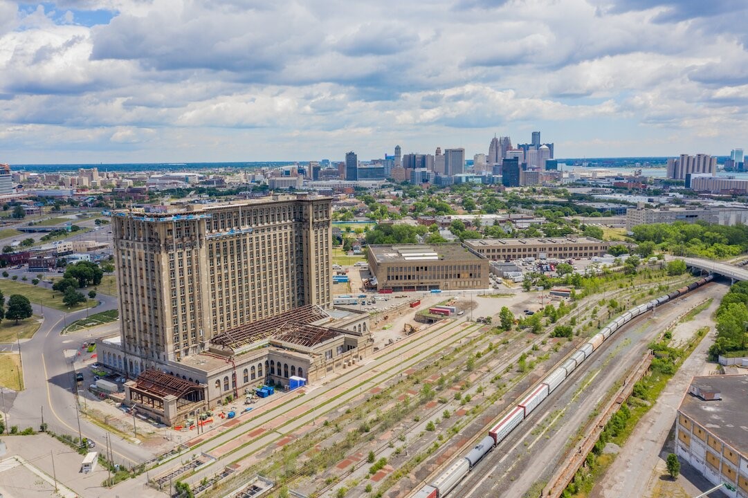 Michigan Central Station as seen from the sky