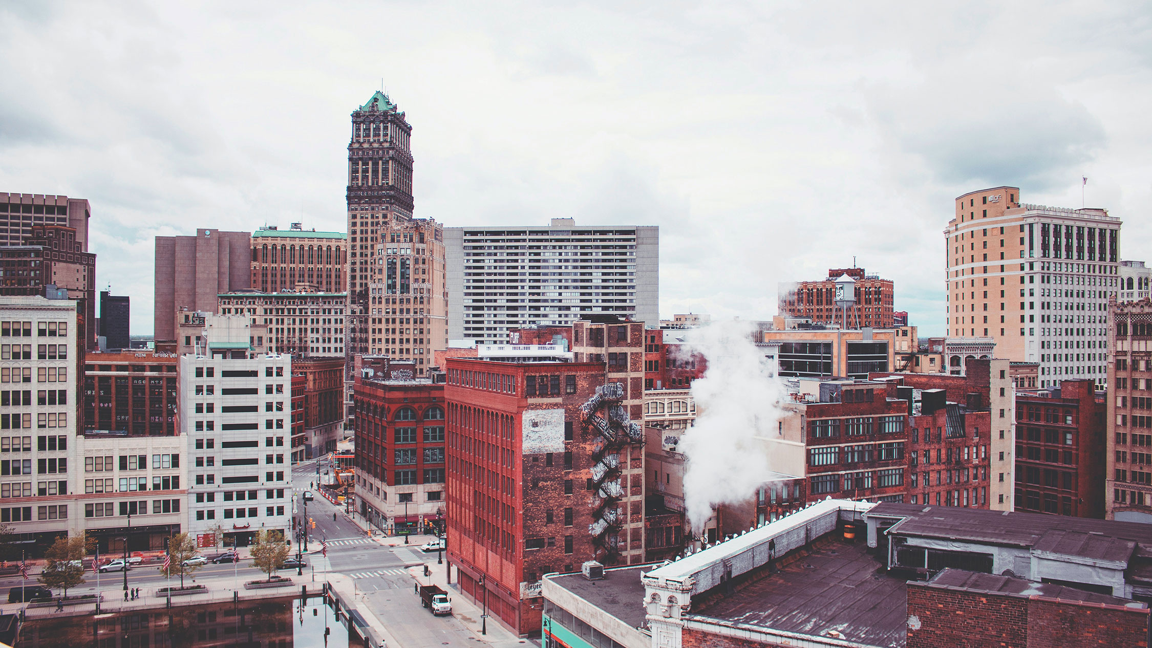 view of building rooftops downtown Detroit