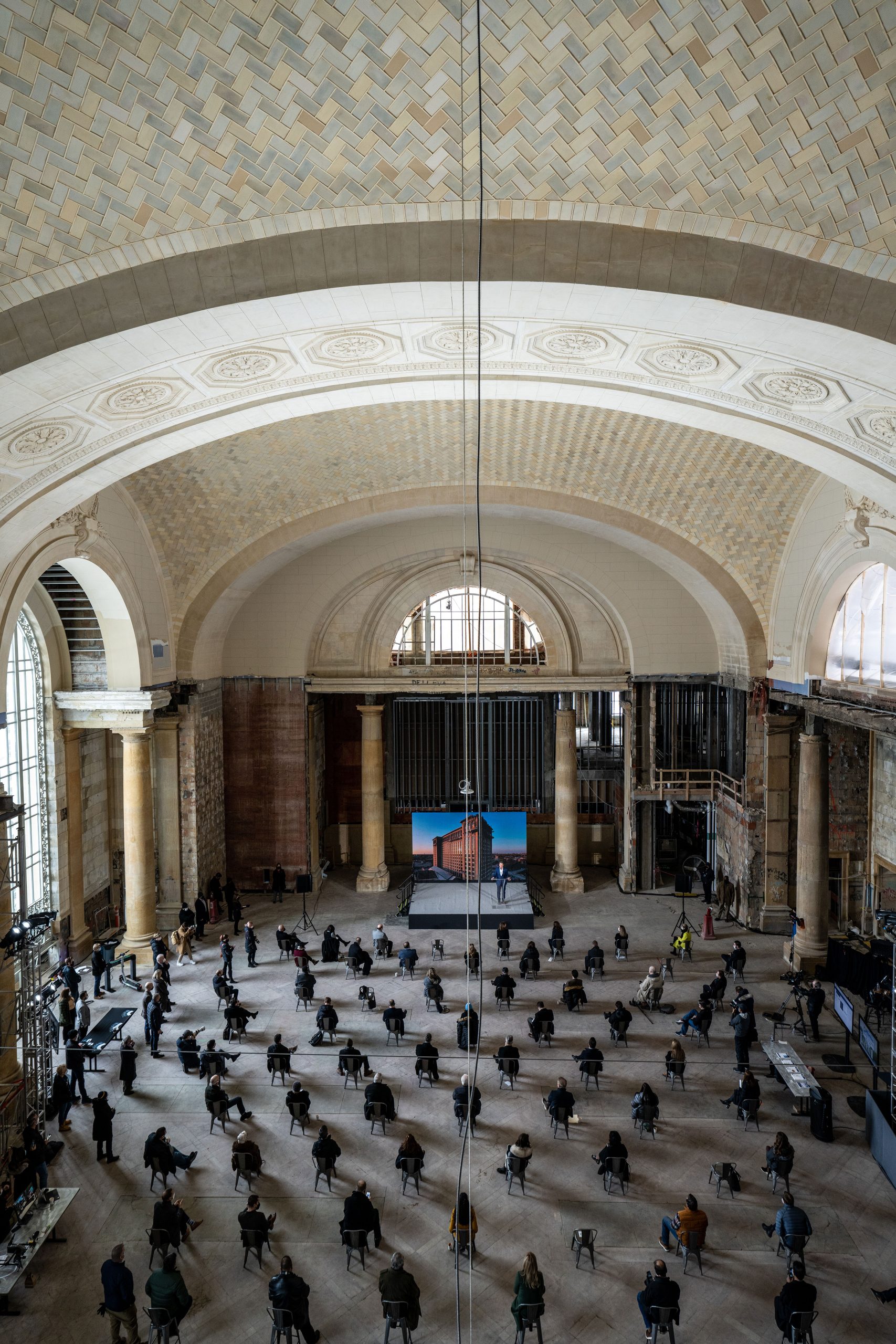 birds-eye view of the crowd at the Michigan Central Founding Member and Partnership Announcement